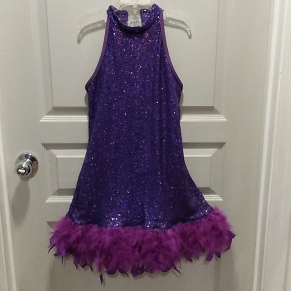Purple Sequin and Feather Dance Costume